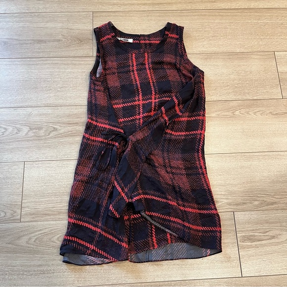 Alexander McQueen Red Plaid Mini Dress Asymmetrical Tie Drape Size 2 US/38 IT - Picture 2 of 8